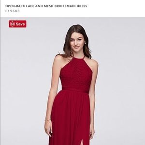 David's Bridal Apple Red Open Back Lace Dress